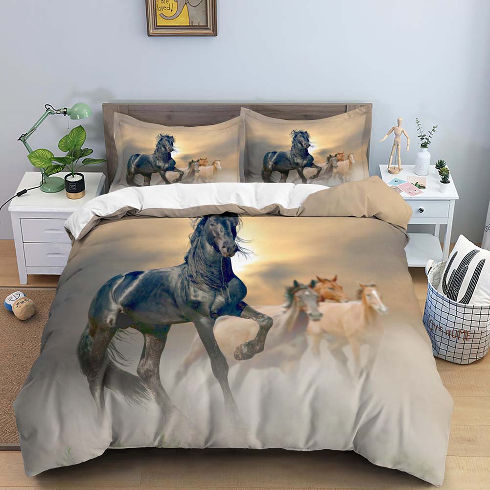 Horses Printed Duvet Cover Set Twin Full Queen King Bedding Comforter Bedspread Soft Microfiber Quilt Cover For Kids Boys Teens