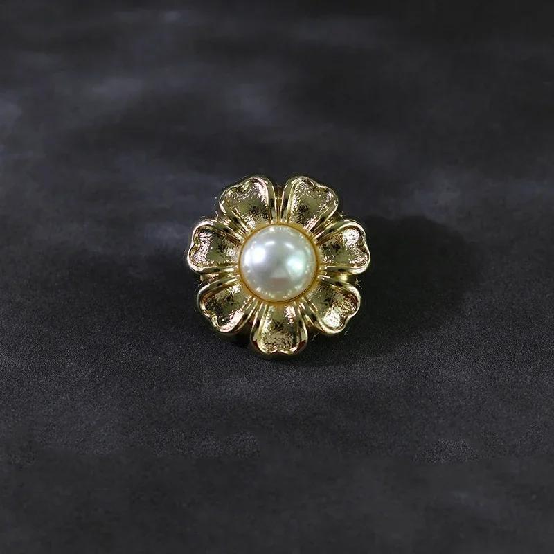 A Set of 10 Pieces of Delicate Pearl Inlaid Sunflower Shape Metal Buttons, Dress Shirt Blazer Cardigan Decorative Flower Buttons