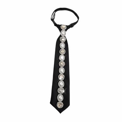 Temperament Korean Style Rhinestones Tie Black Versatile Long Necktie Sparkly Academic Style Decoration Shirt Tie Daily