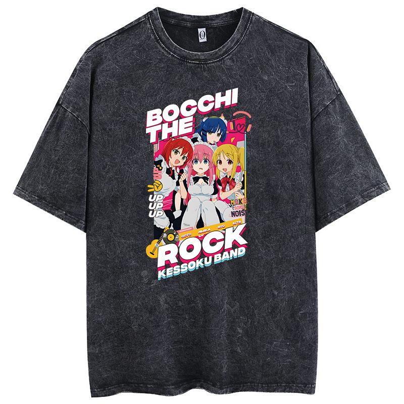 Women's Oversized Printed T-Shirt Bocchi Club Music Band Anime Bocchi Rock Cotton Top T-Shirt Washed Retro T-Shirt
