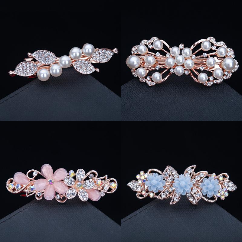 Hair Accessories Rhinestone Bow Hair Clip, Adult Pearl Horizontal Clip, Ponytail Clip, Top Clip, Spring Clip, Small Pearl Hair Clip