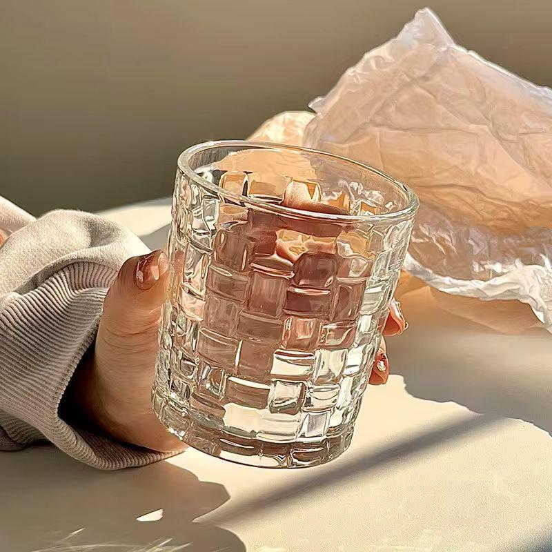 330ml Cocktail Goblet Drinking Drinkware Juice Tea Milk Cups Texture Plaid Transparent Simple Whiskey Glass Crystal Coffee Mug