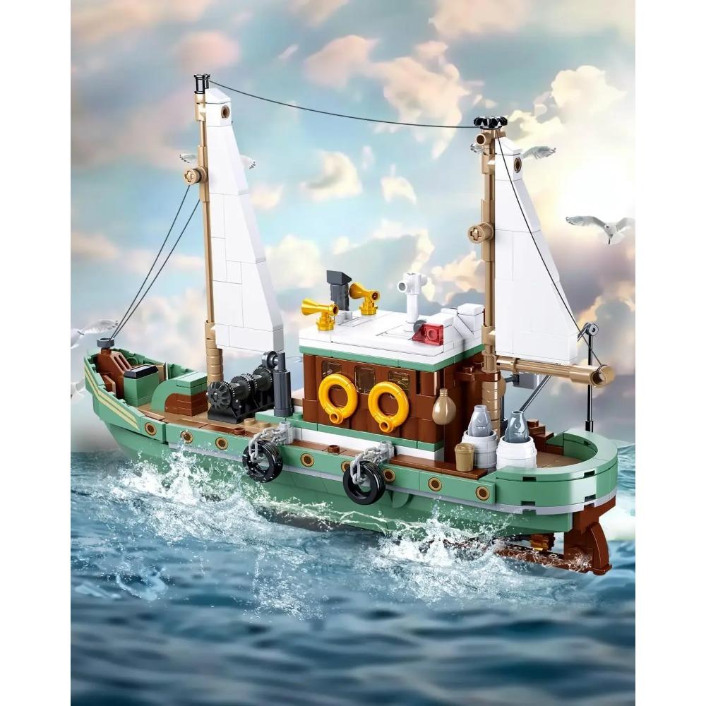 610PCS Fishing Boat Building Blocks Fishing Ship Model With Mini Figures Bricks Set Desktop Display Toys For Kids Holiday Gifts