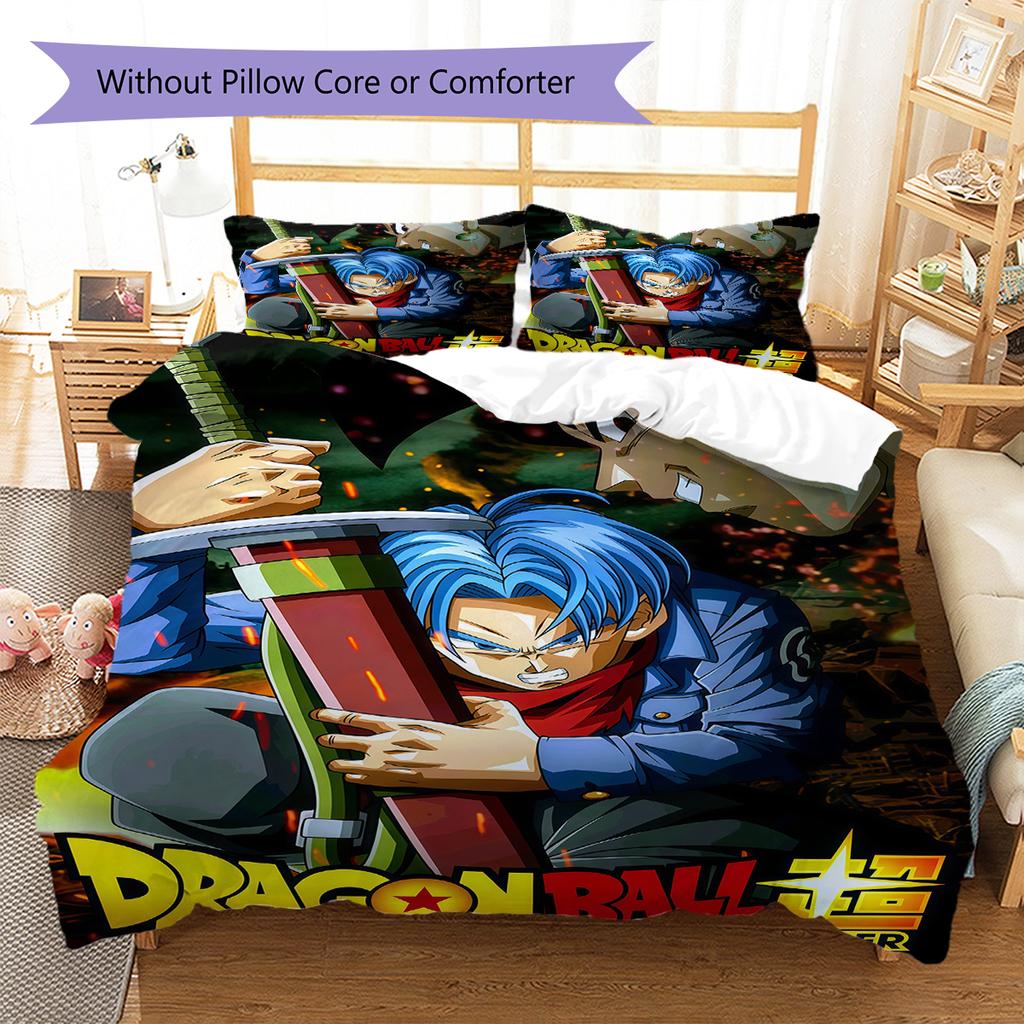 מצעים עם הדפס דרגון בול, סט שמיכה כיסוי שמיכה ציפית לציפית מתנת יום הולדת לבית (1 * כיסוי שמיכה + 2 * ציפות, ללא ליבה)