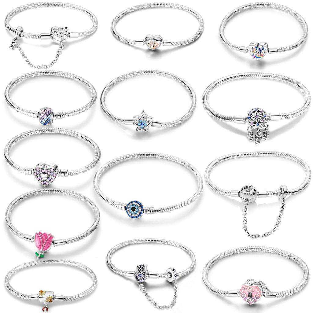 1/17-20CM Butterfly Bracelets LOVE Heart 925 Silver Bracelet DIY Charms Beads Women Jewelry Gift