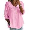 Women Shirt Loose Fit Three-Quarter Sleeve Blouse with Lace Neckline Cuffs Button Placket Summer Spring Casual