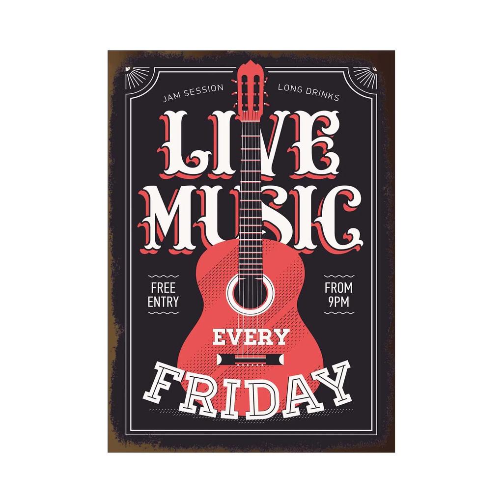 pc Vintage Rock Music Metal Poster Tin Signs Retro Guitar Rock Party Metal Plates Wall Art for Bar Pub Home Wall Art Decor
