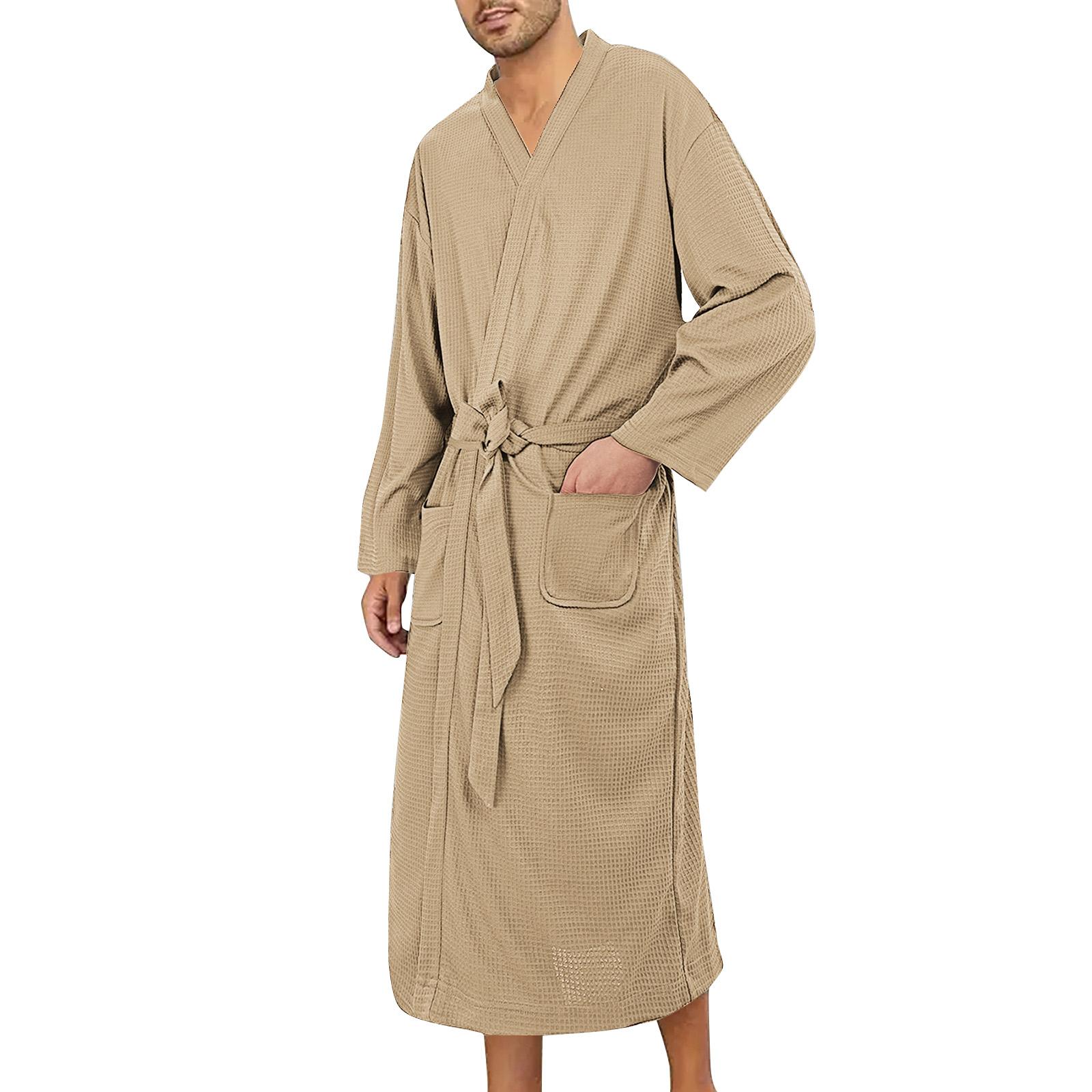 

Мужской однотонный халат Мужская повседневная модная тонкая ночная рубашка Парная домашняя одежда XL хаки