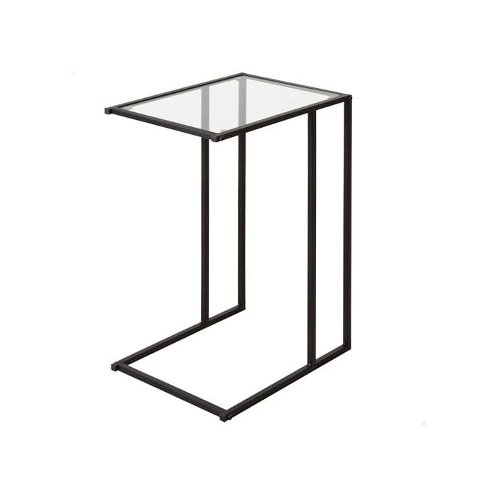 Table d'appoint en verre - AKTIVE - 40x30x59 cm - Forme de C - Structure métallique noire - Poids maximum 5 kg - Moderne
