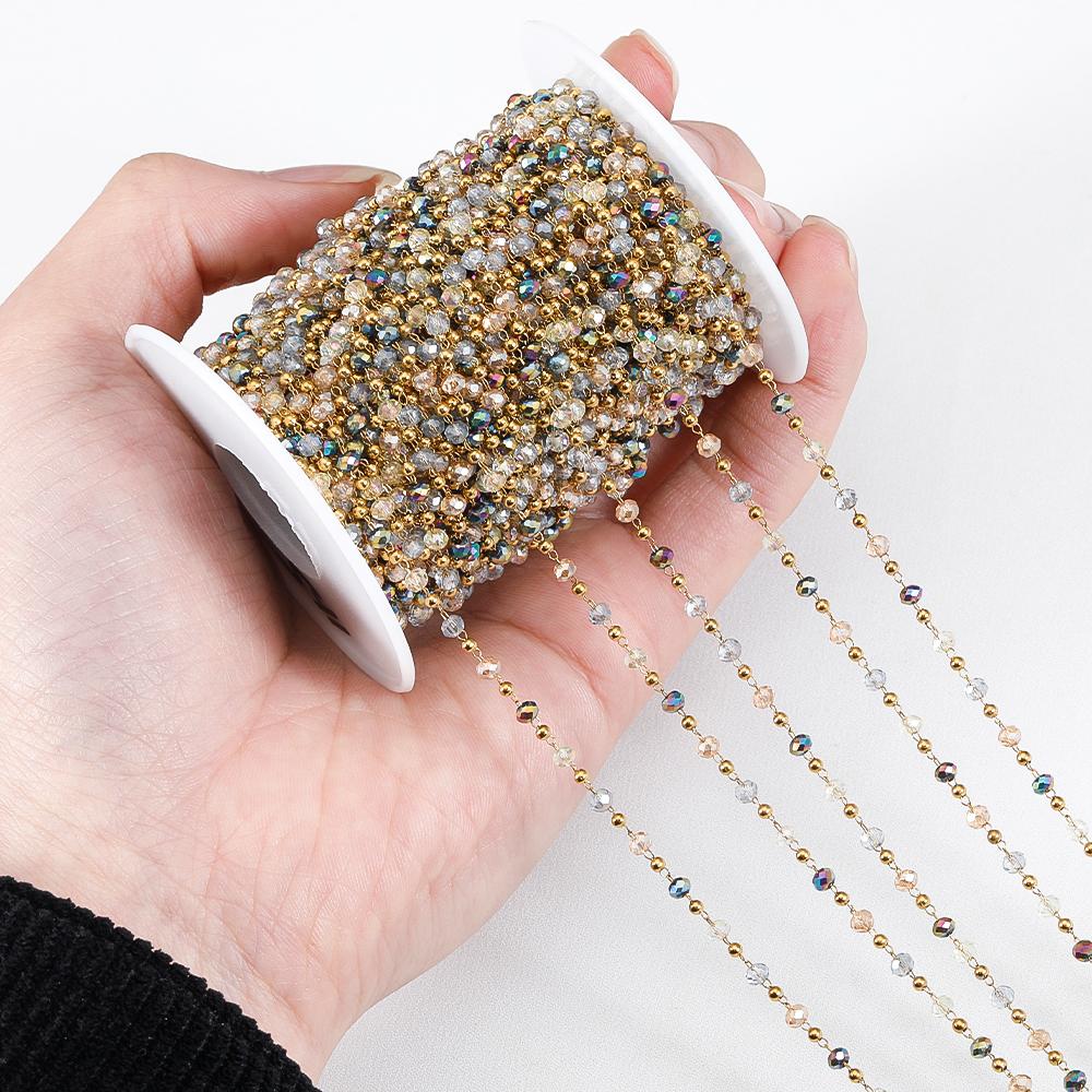 1M Stainless Steel Gold Color Chain Colorful Crystal Beads Chains for DIY Women Necklaces Bracelets Jewelry Making Accessories