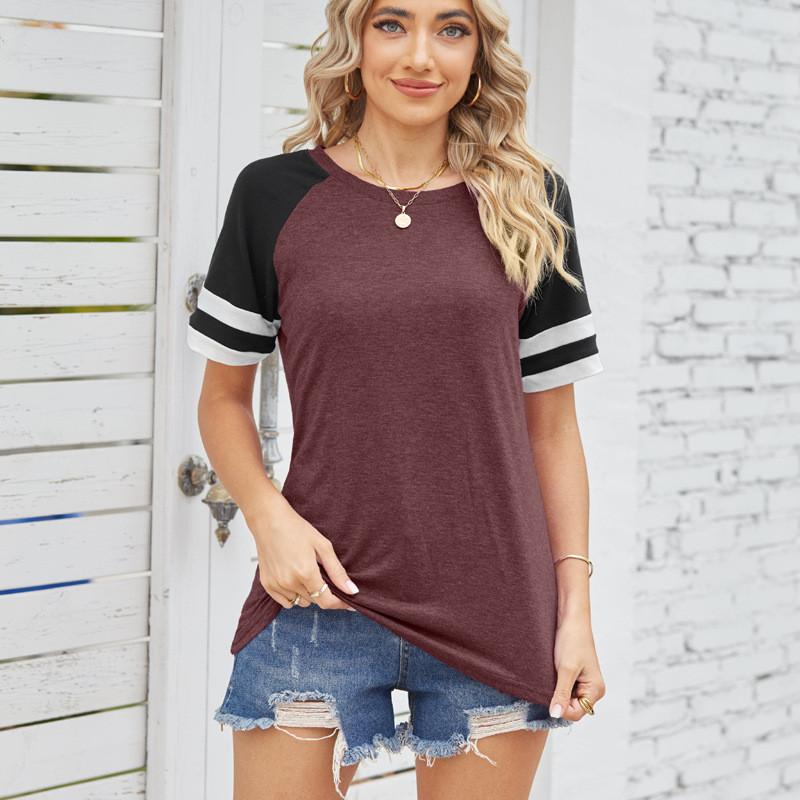 

GMXIA Женские модные повседневные однотонные блузки и рубашки с короткими рукавами и круглым вырезом с принтом XXL коричневый