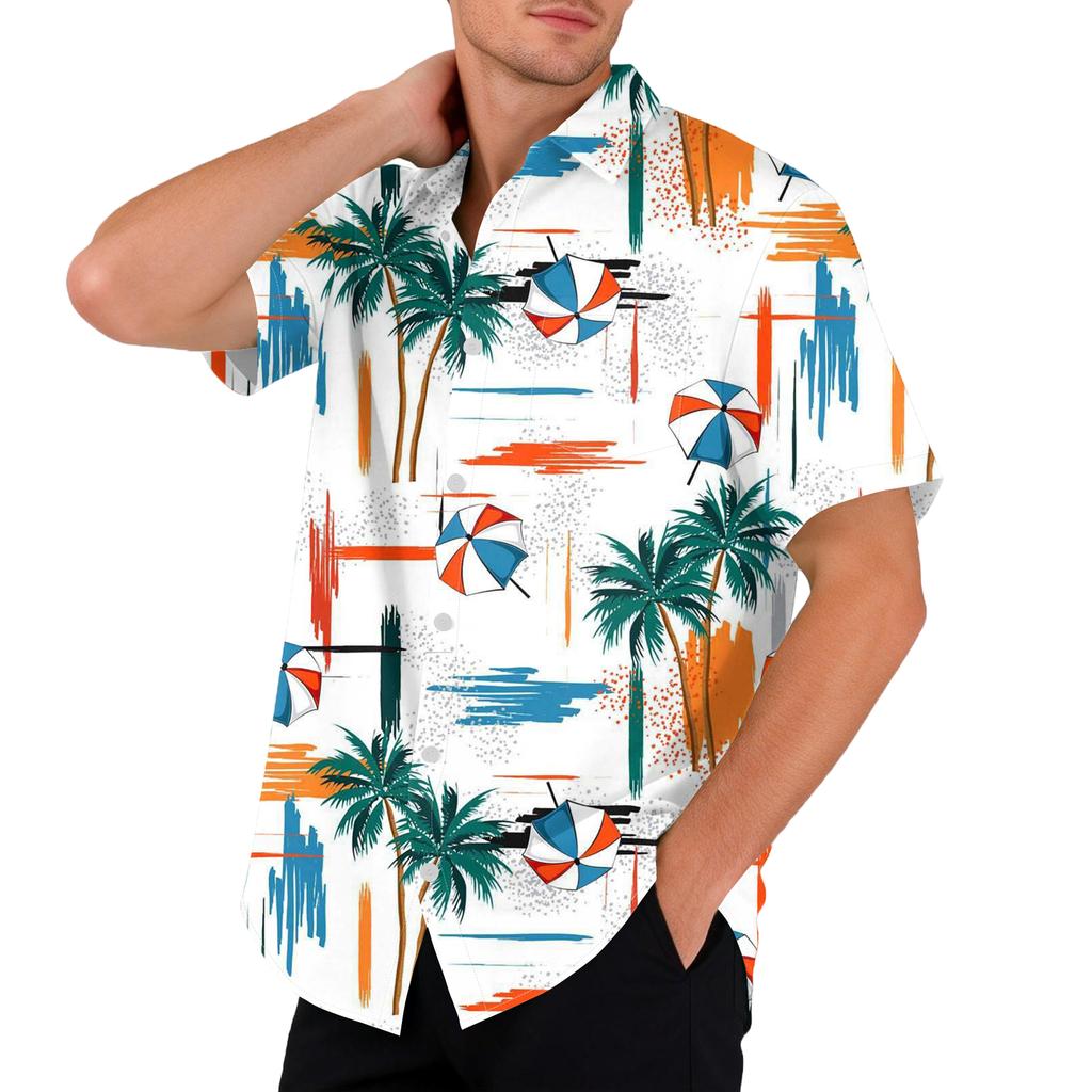 Hawaiian Print - Men's Casual Short Sleeved Shirt