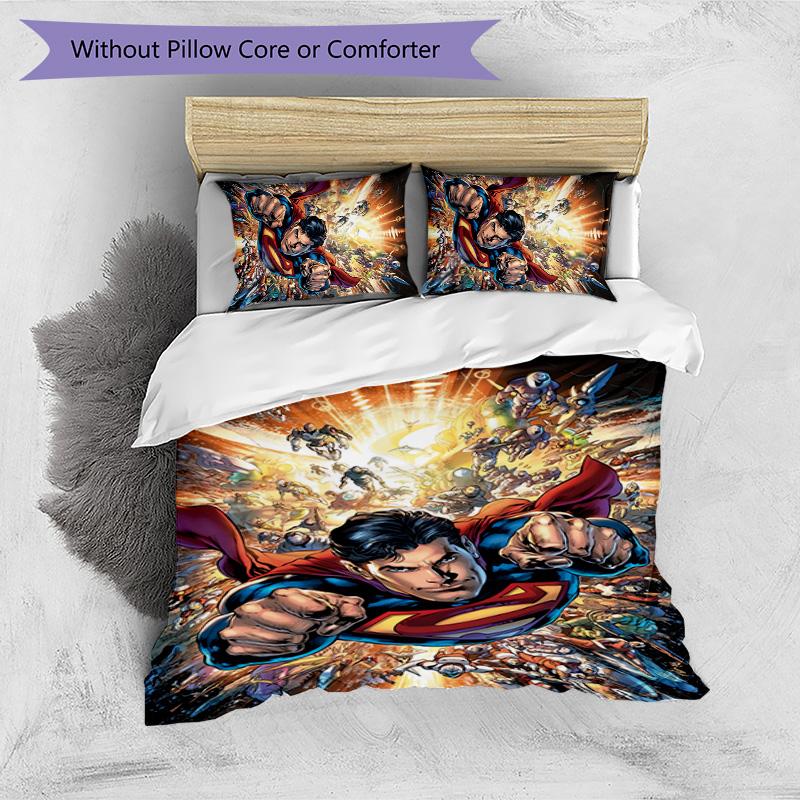 Superman Pattern Printed 3PCS Bedding Set, Soft Skin-Friendly Washable Duvet Cover & Pillowcases Set