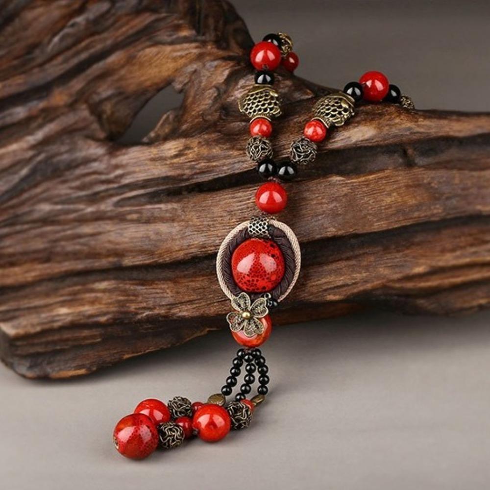 Tassel Ethnic Style Necklace Geometric Long Sweater Chain Bohemian Style Choker Decoration