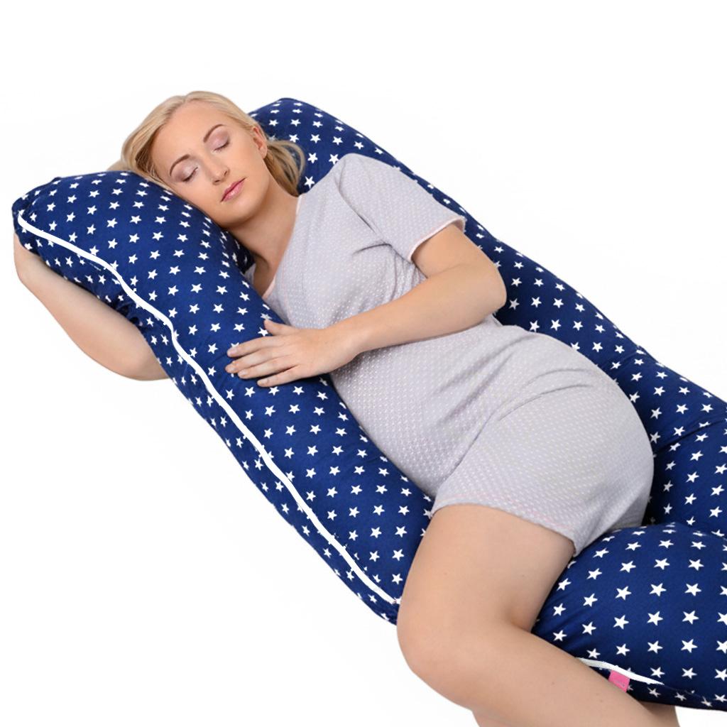 Cuscino per allattamento e gravidanza tipo U per dormire sul fianco - stelle blu navy