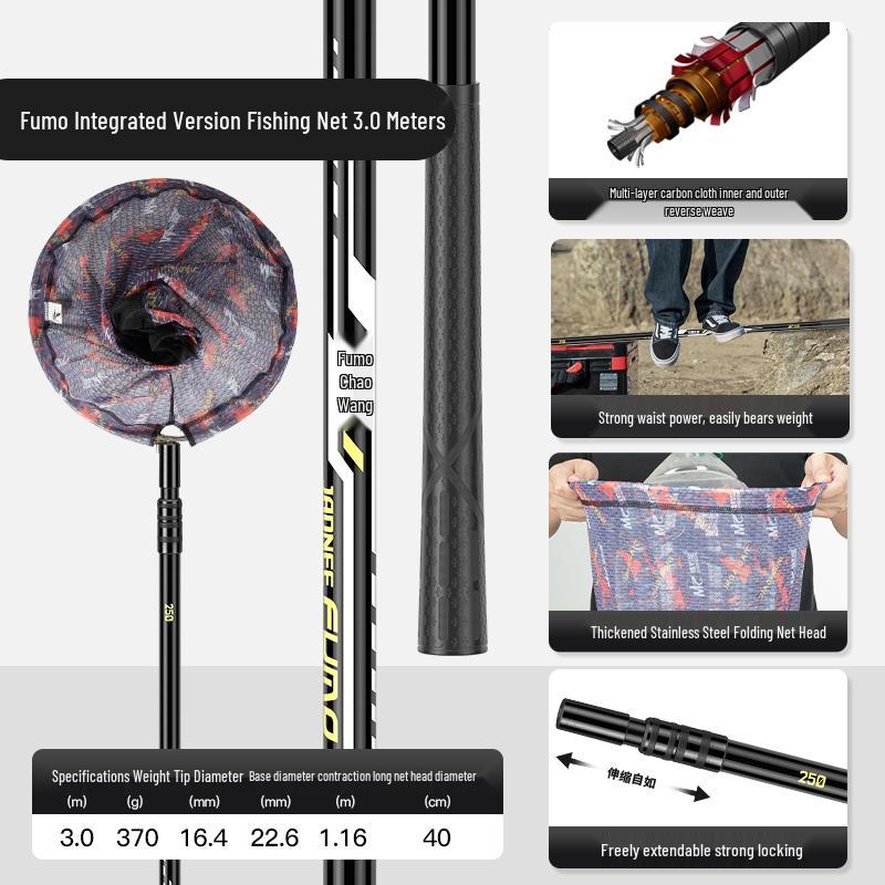 Superharte Carbon-Angelruten-Kombination: Kescher, Rute, Kopf, Fischbehälter, Extraharte integrierte Blankrute