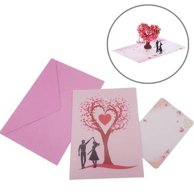 Romantic 3D Heart Tree Greeting Card Elegant Paper Sculpture Stereo Love Postcard with Envelope Invitation Wedding Blessing Card