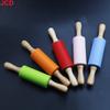 Silicone world Non-Stick Silicone Rolling Pin Wooden Handle Fondant DIY Pastry Dough Flour Roller Kitchen Baking Cooking Tools