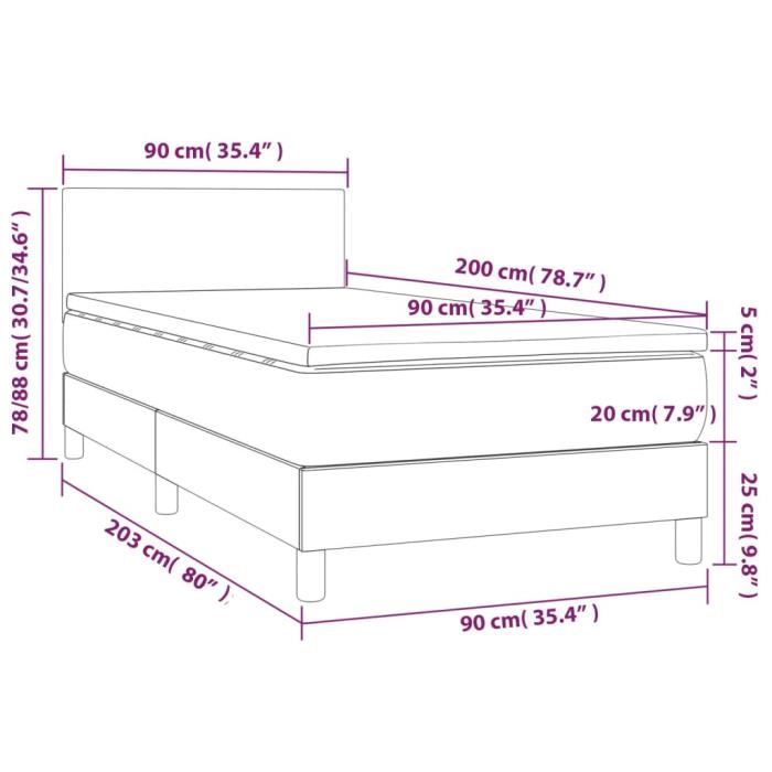 3140427 vidaXL Lit à sommier tapissier avec matelas Noir 90x200 cm Tissu