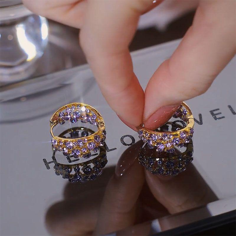 Design Sense Purple Crystal Earrings, Purple Gas Donglai Earrings Versatile Violet Earrings