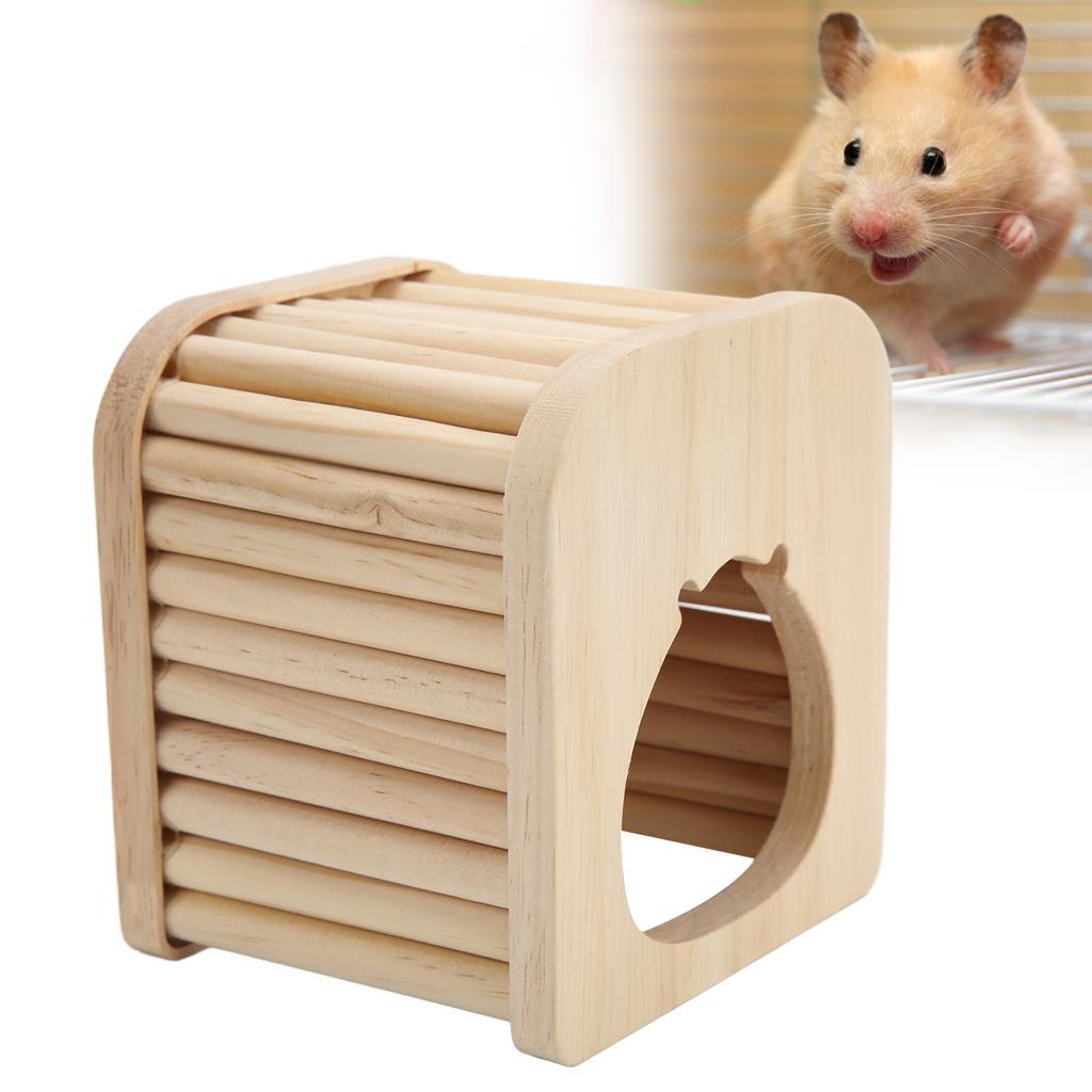 Hamster Holzhaus Halbgeschlossen DIY Leicht zu Reinigen Hamster Holzstab Flachdach Nest mit Leiter für Haustier Hamster