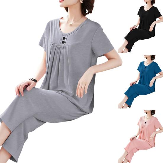 2-teiliges Damen-Pyjama-Set Kurzarm-Oberteil und Cropped-Hose Nachtwäsche-Set Sommerlich Lässig Lounge-Outfits