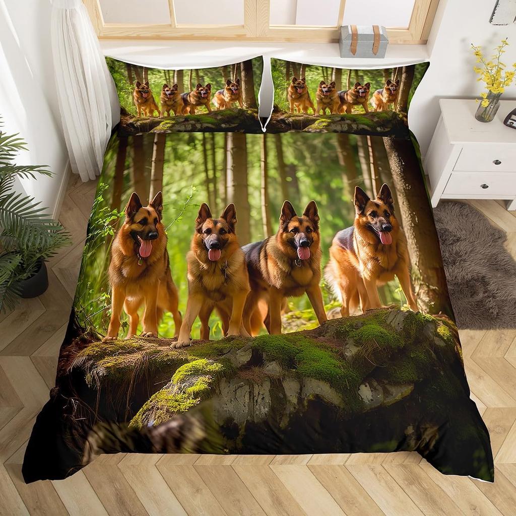 Bettbezug mit Hundeprint 3D Deutscher Schäferhund Welpe Print Bettwäsche-Set für Kinder Jungen Mädchen Kinder Haustier Tier Thema Bettdeckenbezug