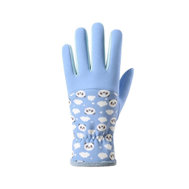 Children's Windproof Thermal Gloves for Outdoor Cycling Winter Warm Mittens for Boys Girls Fun Cartoon Designs Panda Gloves