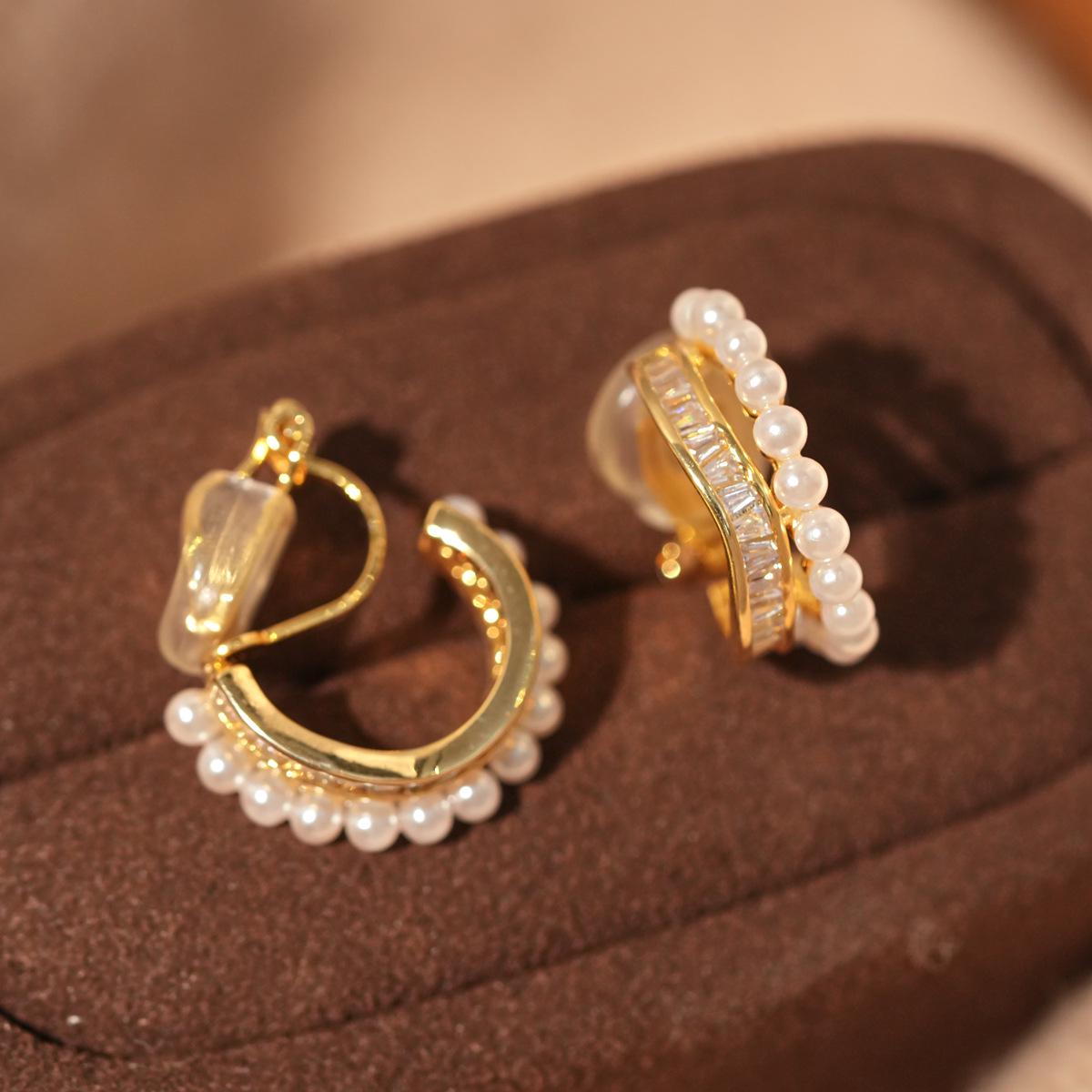 18K Gold Plated Zircon Pearl No-Piercing Earrings - Elegant, Fashionable, Luxury Ear Jewelry