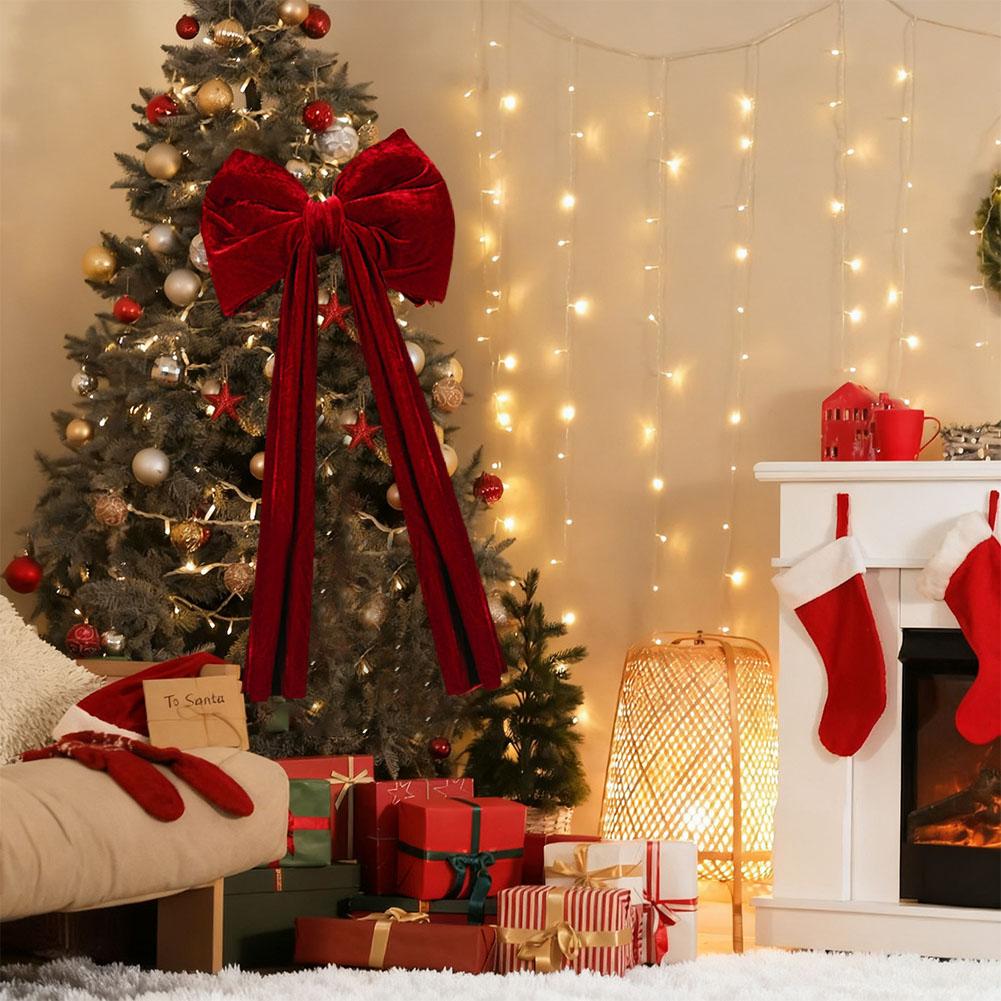 40cm Extra Groß Samtlose Fliege Weihnachtsbaum Schleife Dekoration Anhänger Exquisites Band, Festliche Atmosphäre Requisiten