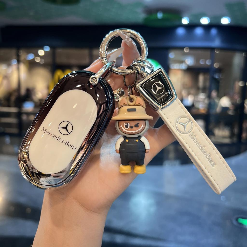 Car Key Cover For Mercedes Benz S C Class W223 W206 2022 S350 S400 S450 S500 C260 C300 Alloy Leather Car Remote Control Key Case