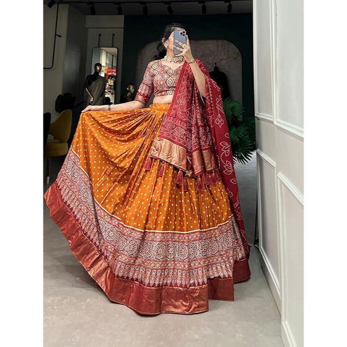 Woman's Perfectly  Collection Tussar Silk Lehenga Choli Patola Print with Foil Work ,Unstiched Blouse,
