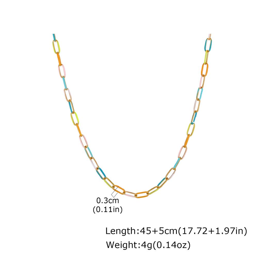 Bohemian Summer Colorful Drip Oil Stainless Steel Chain Necklace Bracelets for Women, Aesthetic Boho Jewelry Set Accessories