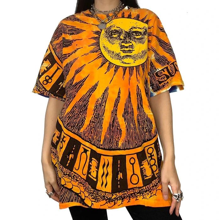 Liquid blue Sun Moon Tie Dye TShirt 2side allover print vintage style M