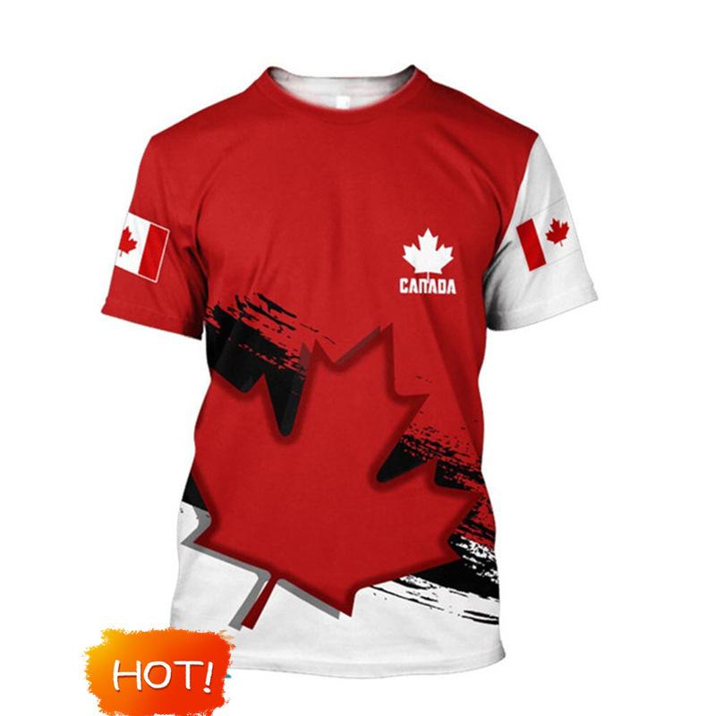 Canada Thema Korte Mouw T-shirt, Esdoornblad Print, True North Strong Free, Casual Kleding