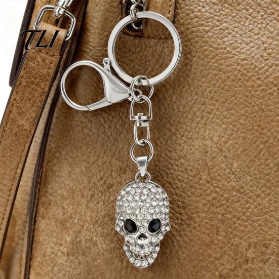 Backpack Accessory Bling Rhinestone Skull Keychain, Halloween Gothic Key Chain Keyring Pendant, Handbags Backpacks Purse Charm Keychain