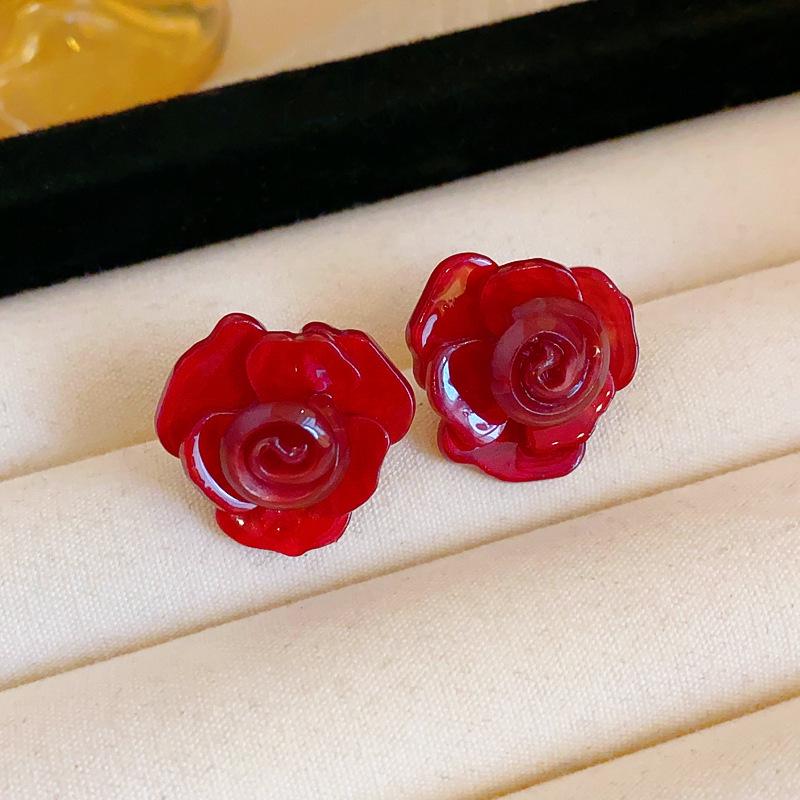 Ancola Silver Needle Red Heart Earrings – Fashionable, Luxurious & Elegant for Autumn/Winter 2025