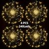 4/5pcs of Solar-Powered Outdoor Firework Lights, Featuring 240/360/450 LED Sparkling Starburst Sphere Designs, Available in Warm White, Multicolor