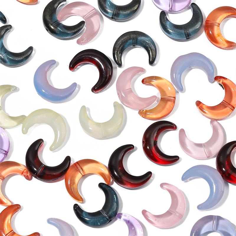 50pcs 15mm Crystal Glass Moon Charm Beads Fit for 8mm Beads for Necklace Bracelet Earring DIY Jewelry Making Supply