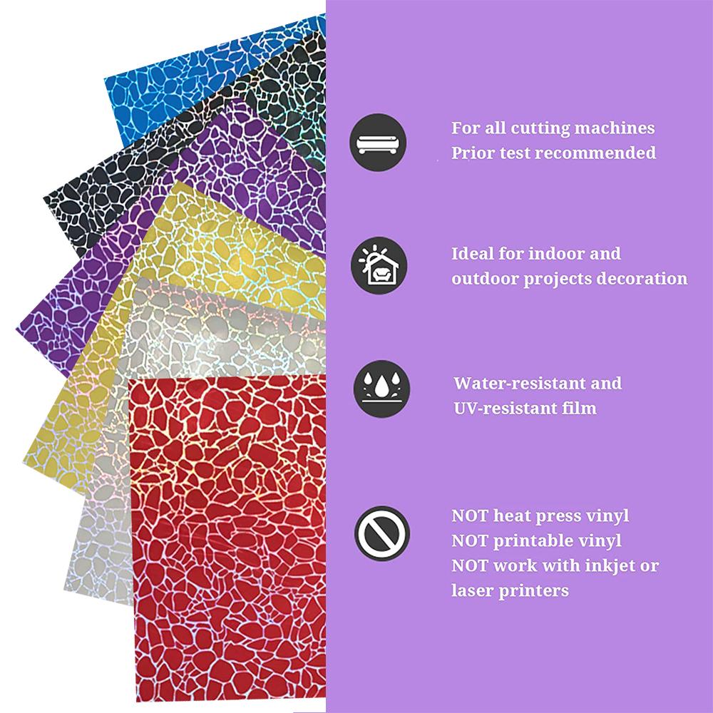 Holographic Chrome Marbling 6 Assorted Color Stone Print Adhesive Vinyl Film with cut Use Outdoor Home Decals Sign DIY Decor