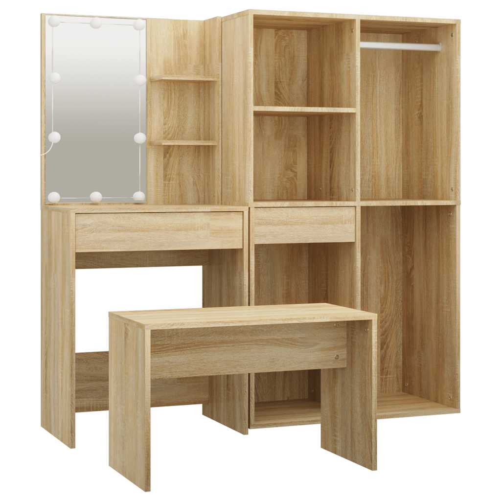 Vanity Table Set with LED Sonoma Oak Engineered Wood