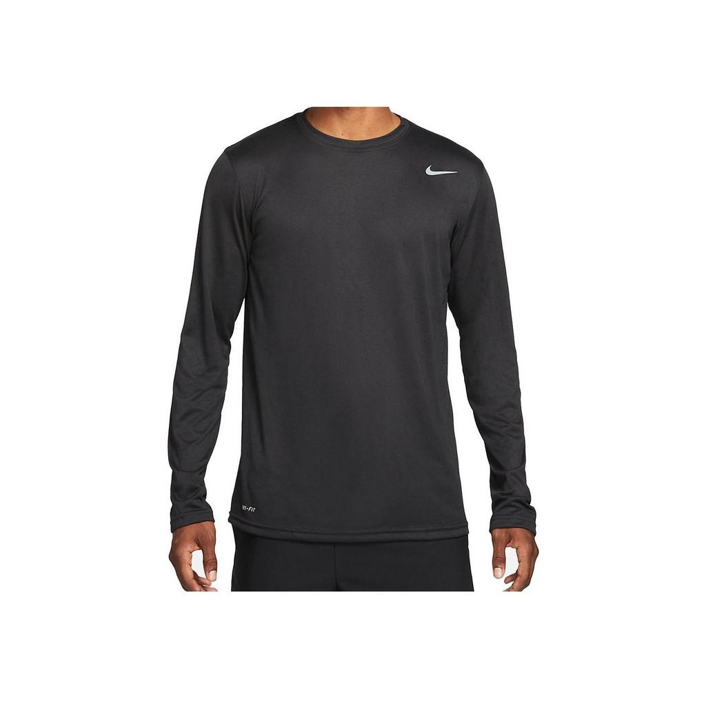Nike T-shirt Homme à Manches Longues Ample à Col Rond Couleur Unie avec Logo Hauts Noir 727980-010