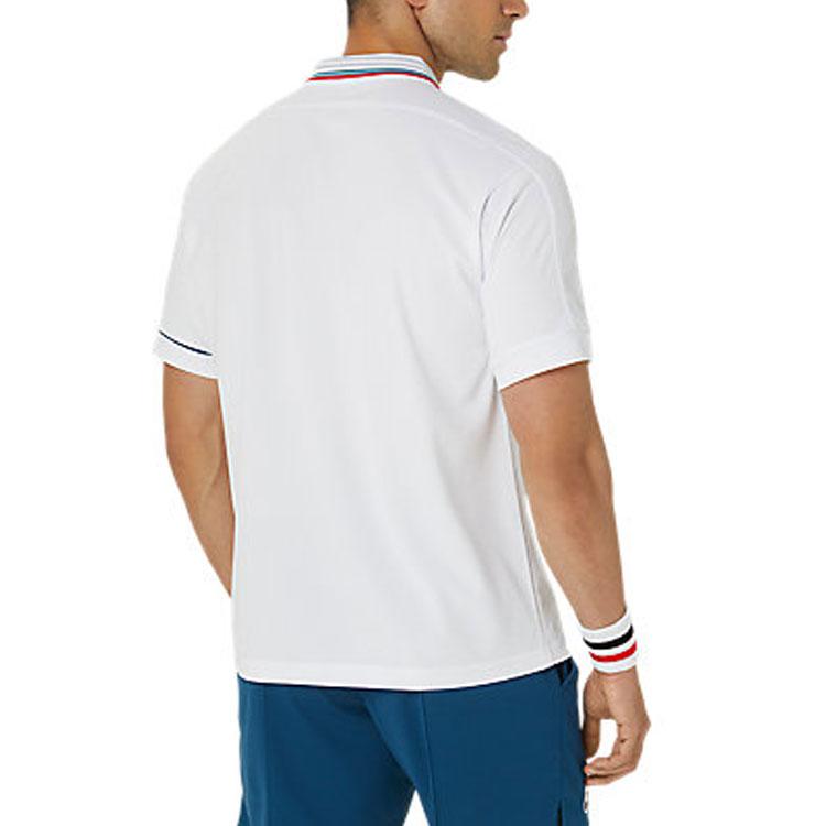 Asics Colorblock Gestreiftes Kurzarm-Poloshirt mit halber Knopfleiste Herren Tops Weiß 2041A287-100