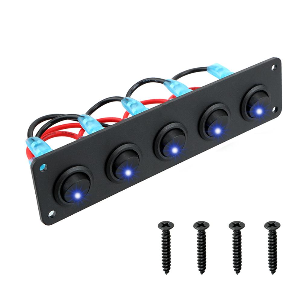 

24V/12V Switch Panel Light Toggle 5 Buttons for Boat RV Yacht Marine Car Switch Interior LED Indicator Start Stop Buttons синий