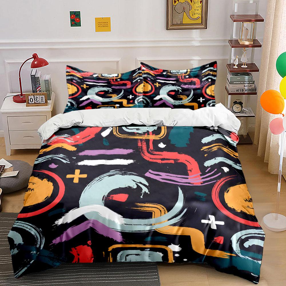 Abstract colorful artwork vibrant graffiti style Print Bedding Set 1Duvet Cover 2 Pillowcases for Adult and Children Luxury Gift 135x200cm