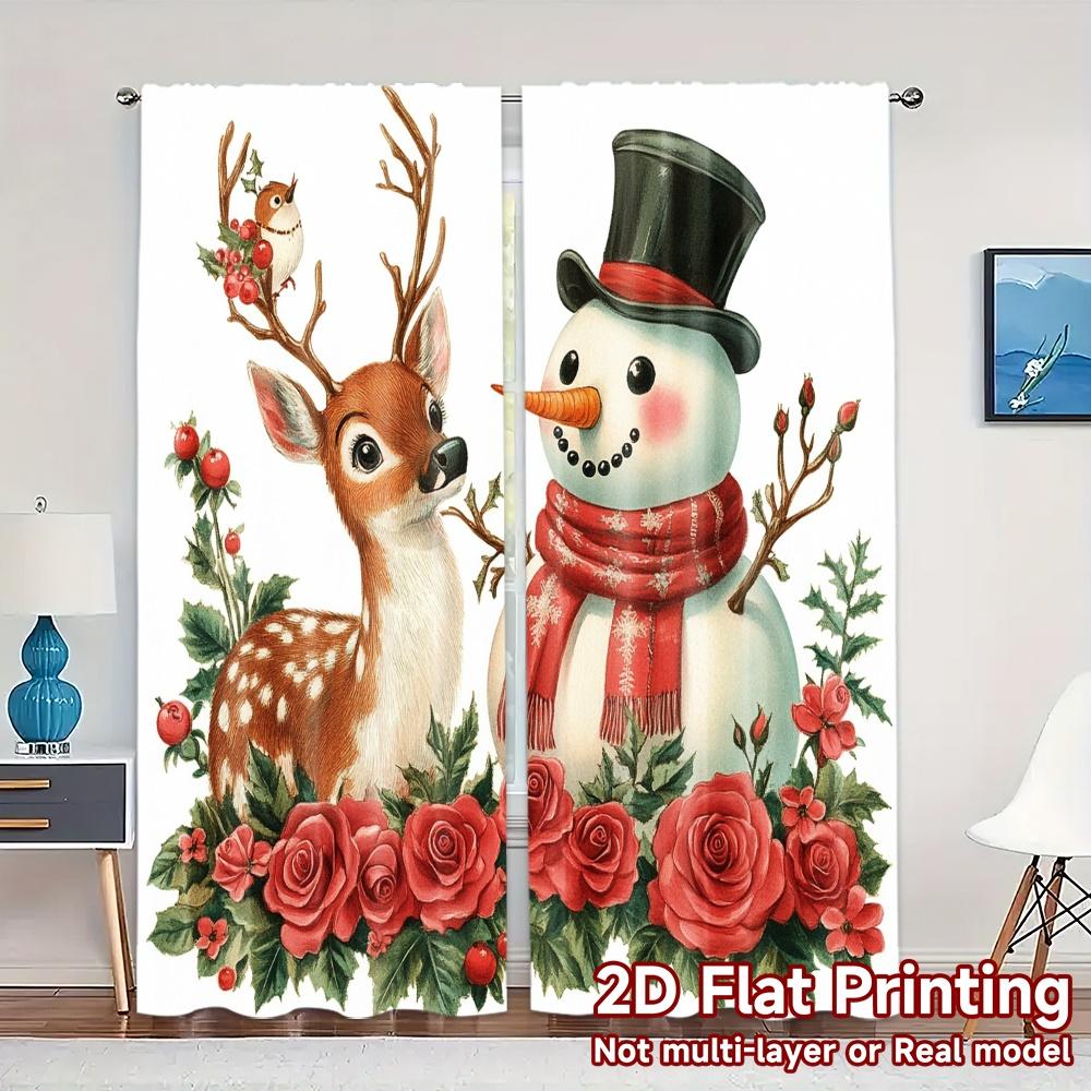 

2pcs,Curtains Cute Snowman Deer Roses (3) Light Filtering Chic Curtains Versatile Polyester Fabric Curtains Thermal Insulation, 52.50×116.00 CM 2pcs