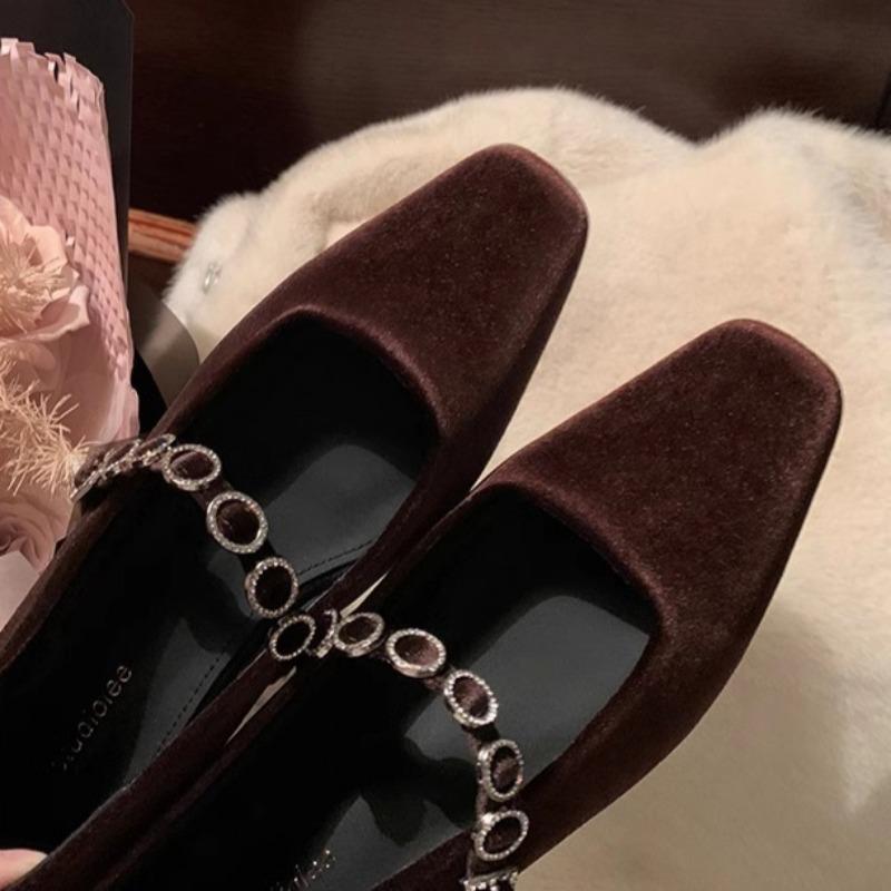 Fashion Women's Fashion Low Heel Shoes Square Head Shallow Mouth Soft Sole Anti-slip Wear-resistant Low Top Shoes