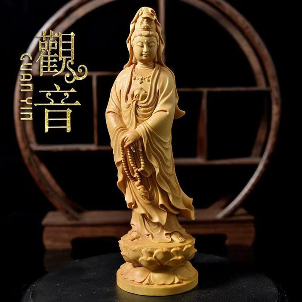 12cm Holzschnitzerei Guanyin Figur Avalokitesvara Kleine Buddhistische Buddha Statue Ästhetische Zimmer Schreibtisch Dekoration Ornamente Heimdekor