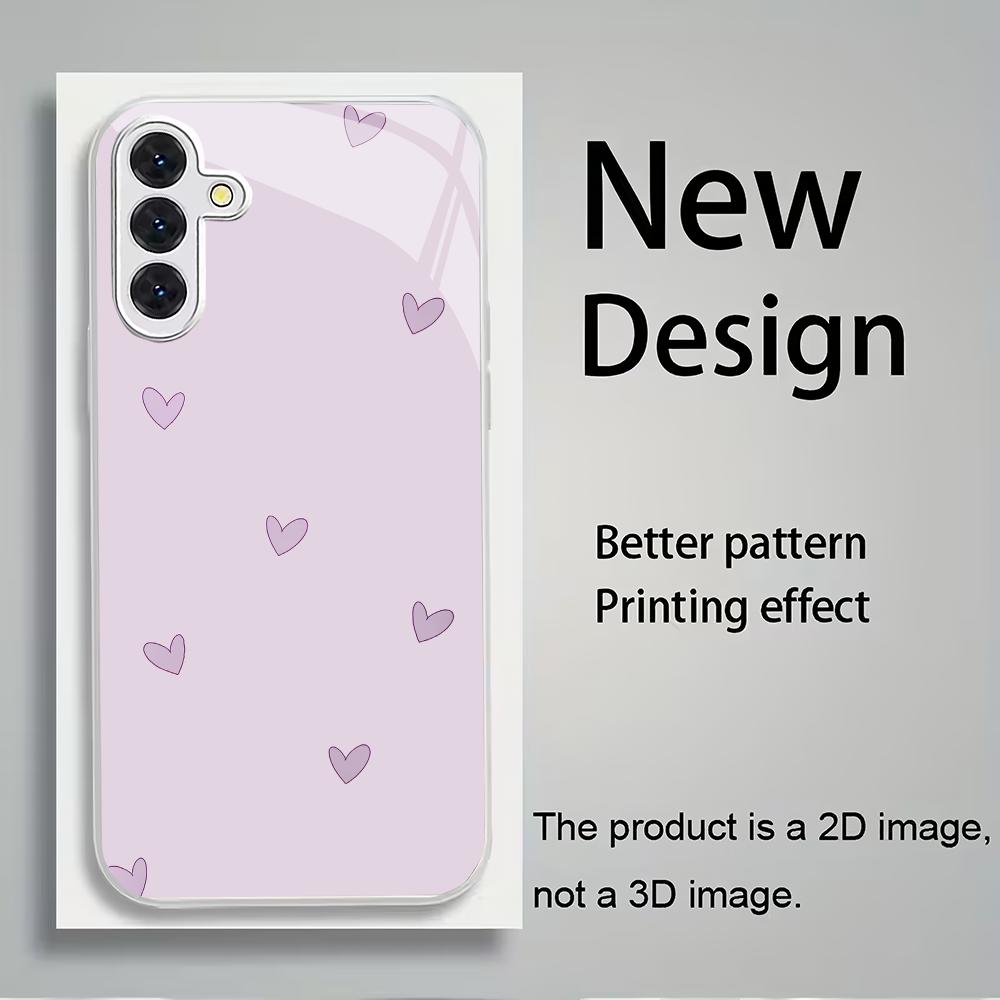 Purple heart-shaped tempered glass phone case suitable for Samsung Galaxy S26 S25 S24 S23 S22 S20 FE/Ultra/Plus anti fingerprint
