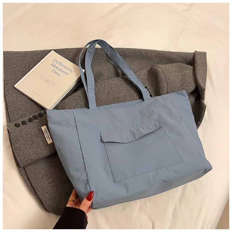 Tote Bag Large Capacity Solid Color Commuter Cloth Bag Female Student Class Shoulder Bag Waterproof Nylon Bag Portable